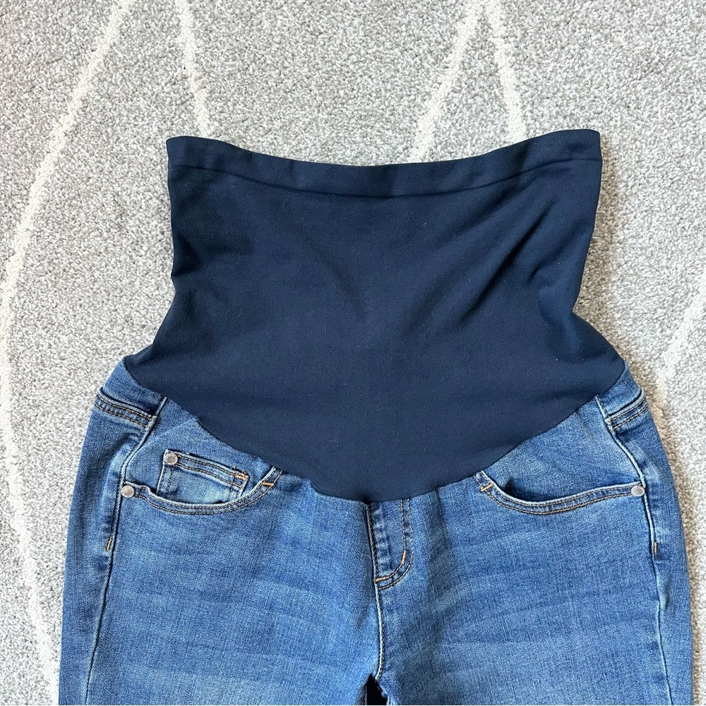 Indigo Blue Raw Hem Straight Leg Maternity Jeans - Picture 2 of 7